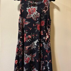 Sleeveless Floral Tunic Top - Navy with Red & Cream Floral